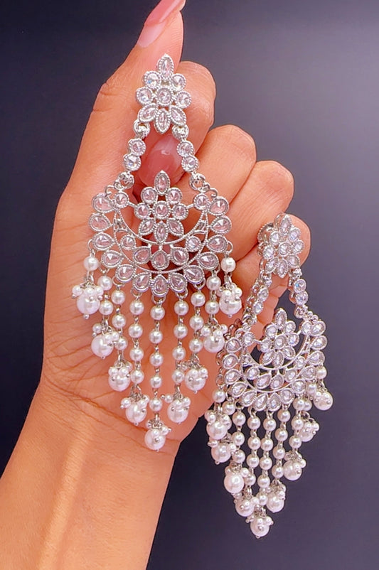 Silver white earrings