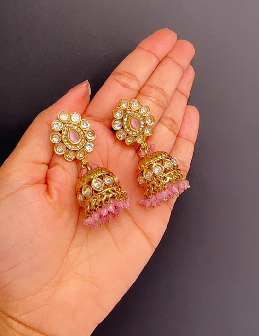 Kundan jhumki pink