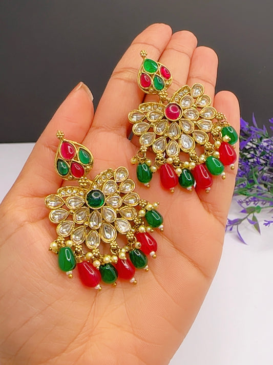 Kundan earrings mehroon green