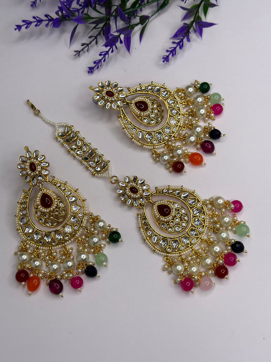 Tikka set in kundan multi