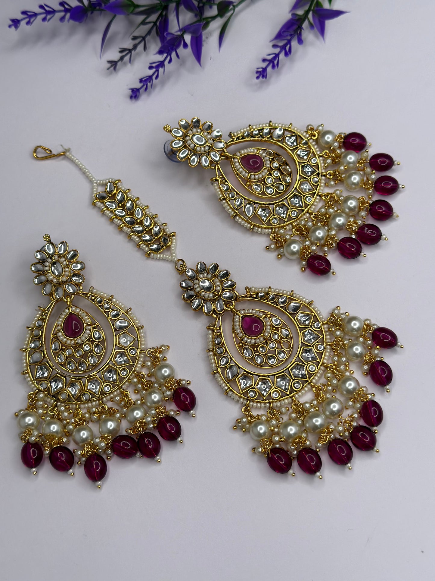 Tikka set in kundan wine purple