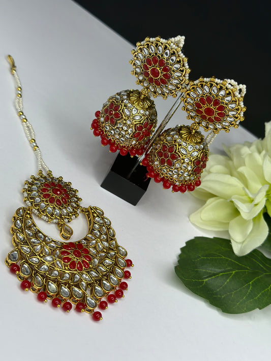 Jhumki tikka in red