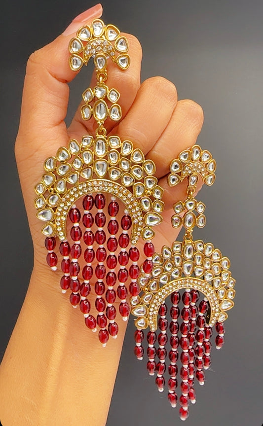 Kundan earrings mehroon