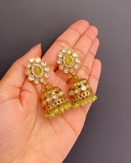 Kundan jhumki in olive