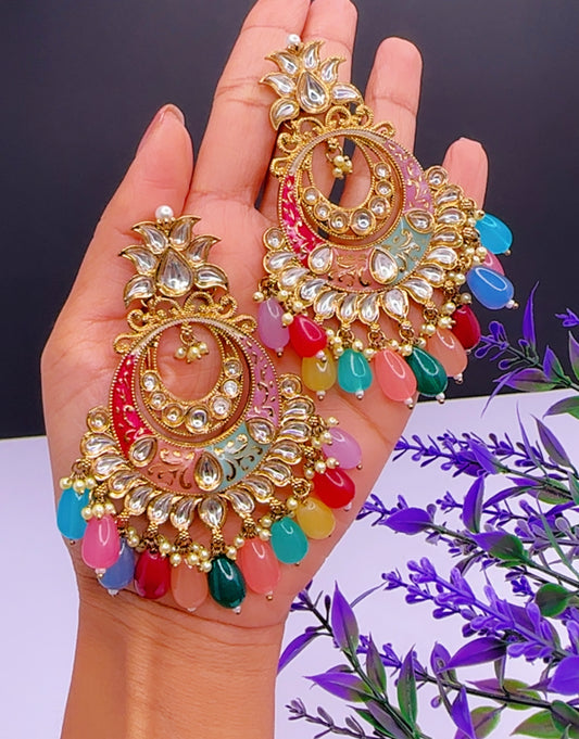 Kundan meenakaari earrings in multi