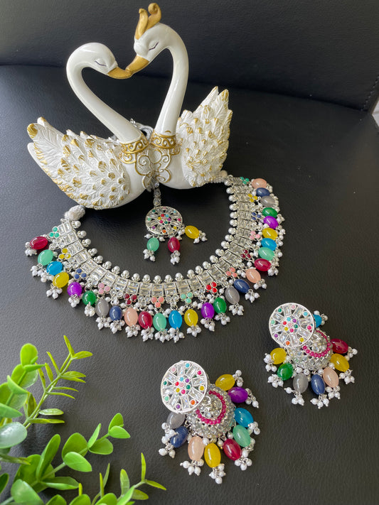 Polki set in multi colour