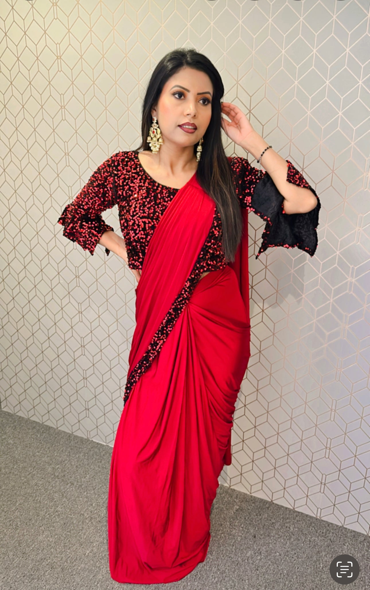 Saree in red mehroon colour