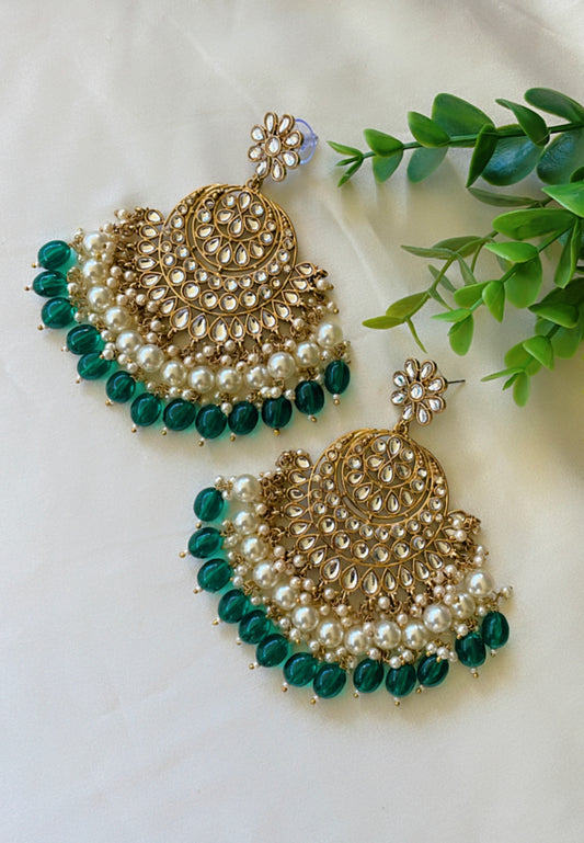 Kundan earrings in green