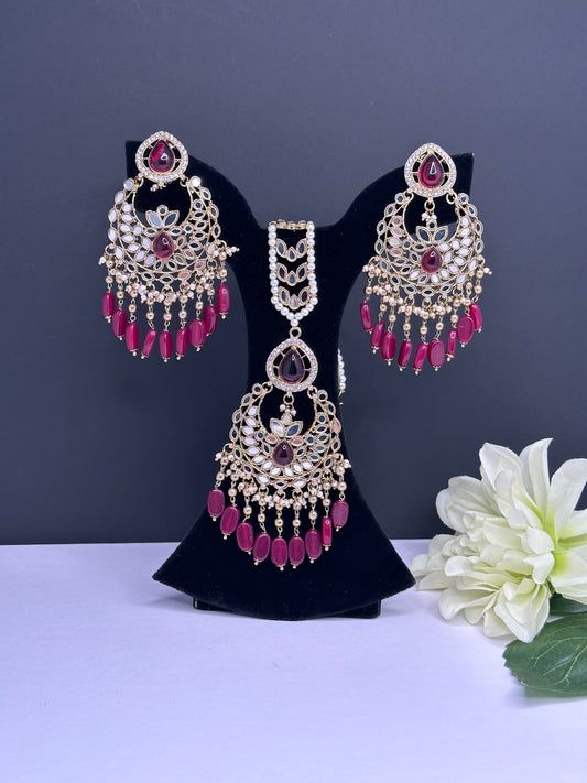 Mirror tikka set in mehroon