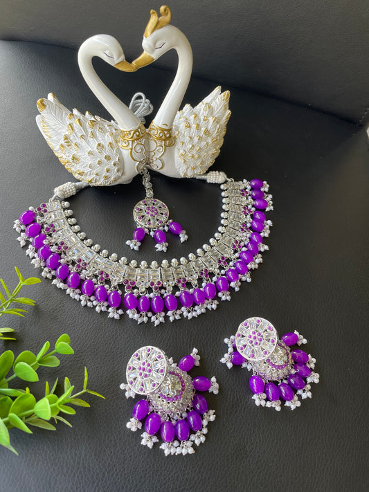 Polki set in purple colour