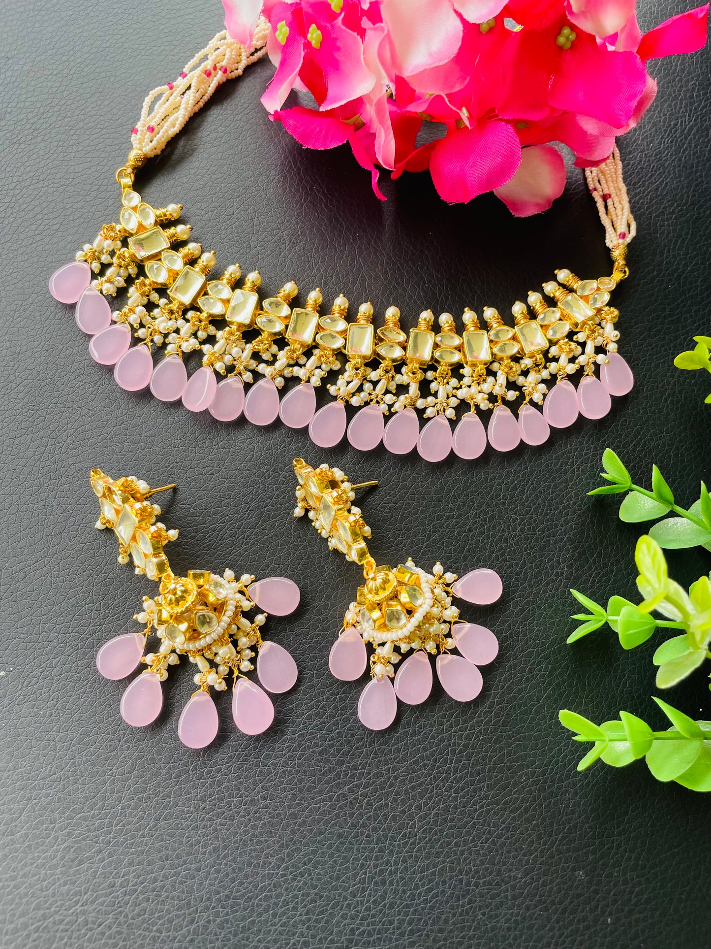 Pachi kundan set in pink