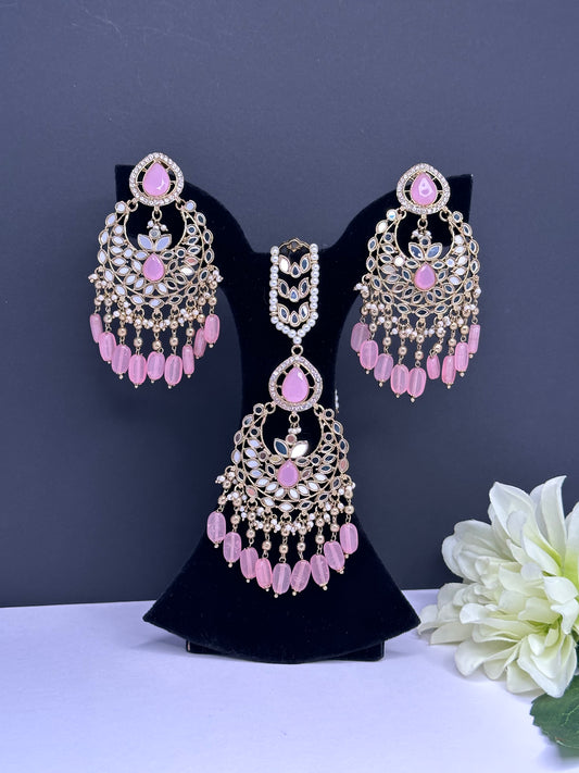Mirror tikka set in pink