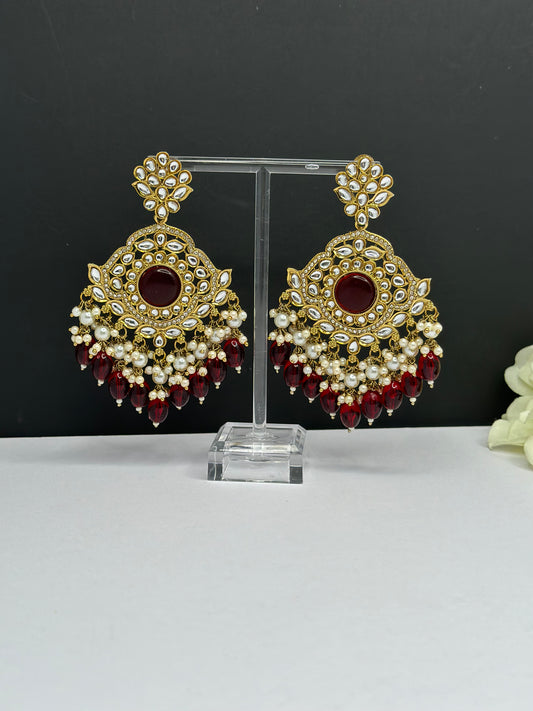 Kundan earrings Mehroon