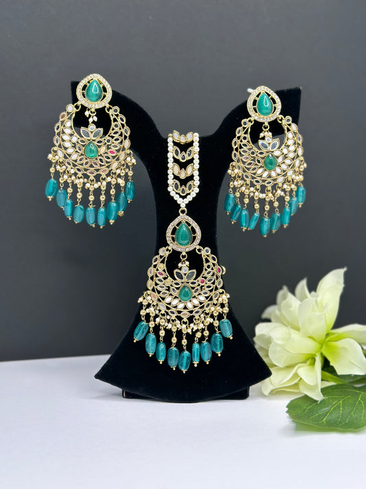 Mirror tikka set in Rama green or peacock green