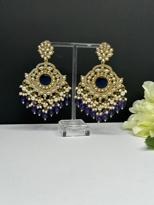 Kundan earrings Blue violet