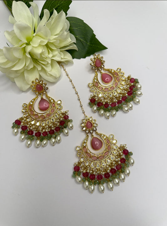 Uncut Polki kundan tikka set