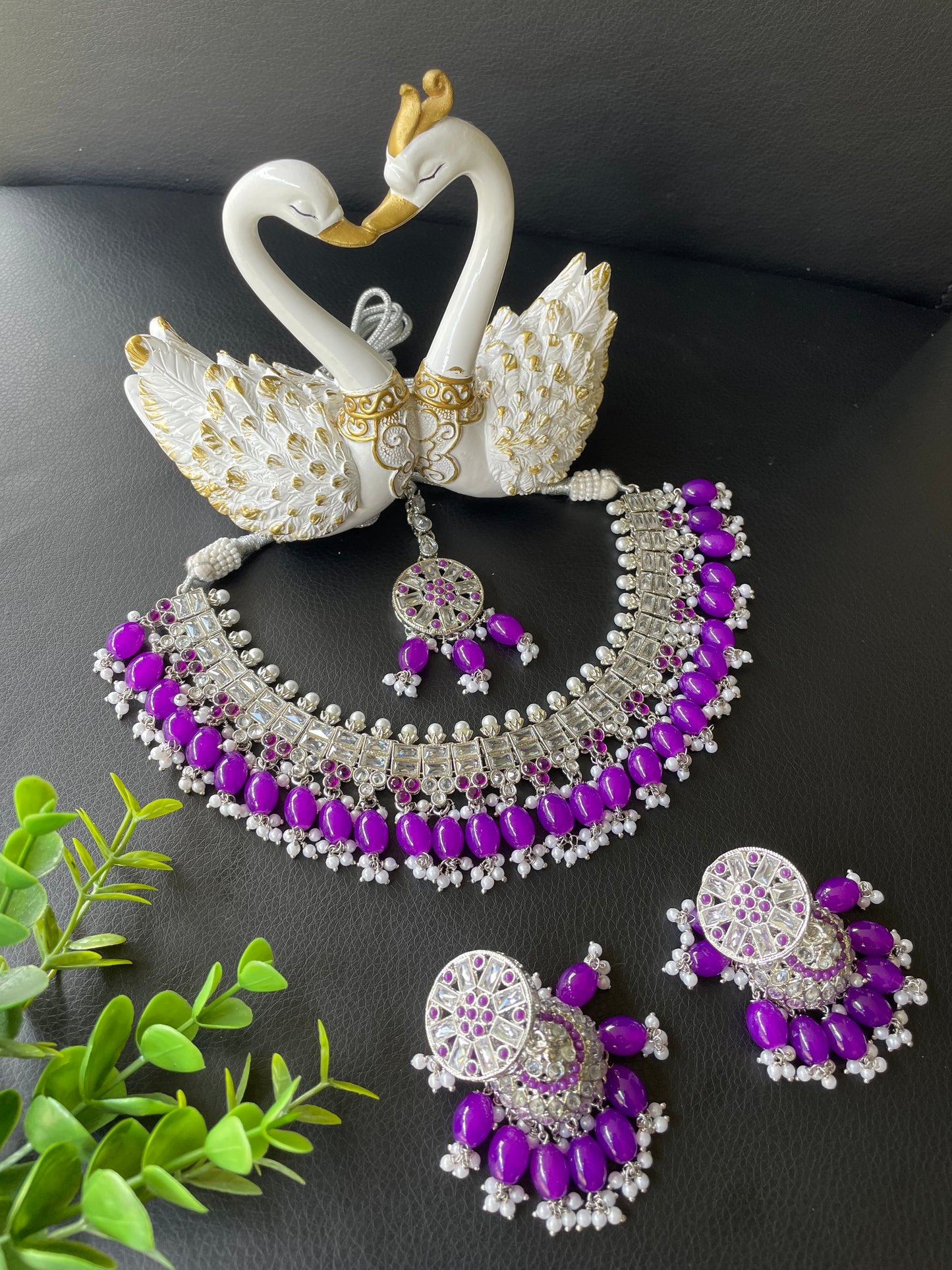 Polki set in purple colour