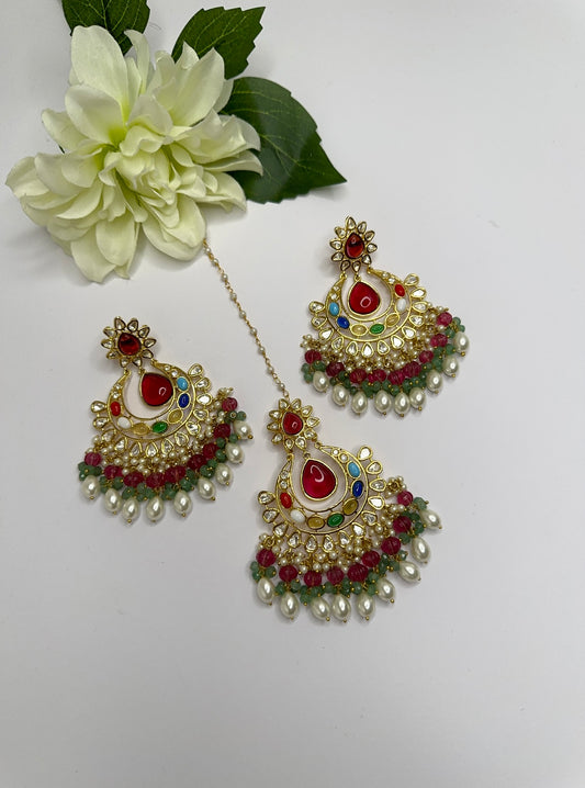 Uncut Polki kundan tikka set