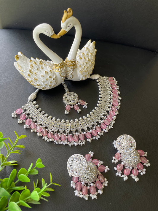 Polki set in pink colour