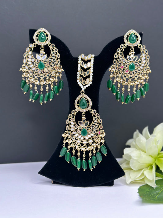 Mirror tikka set in green