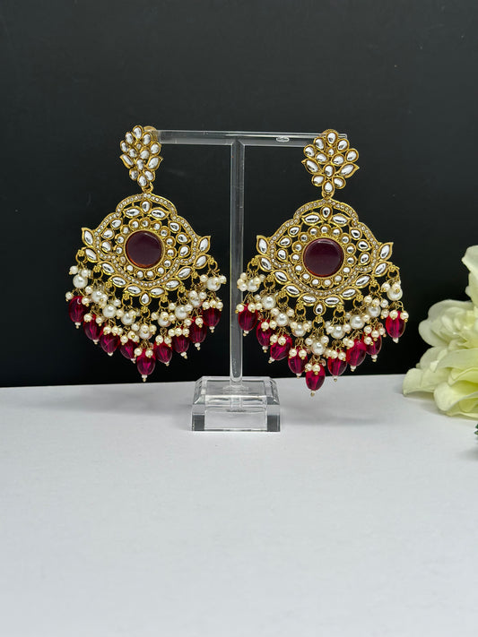 Kundan earrings hot pink