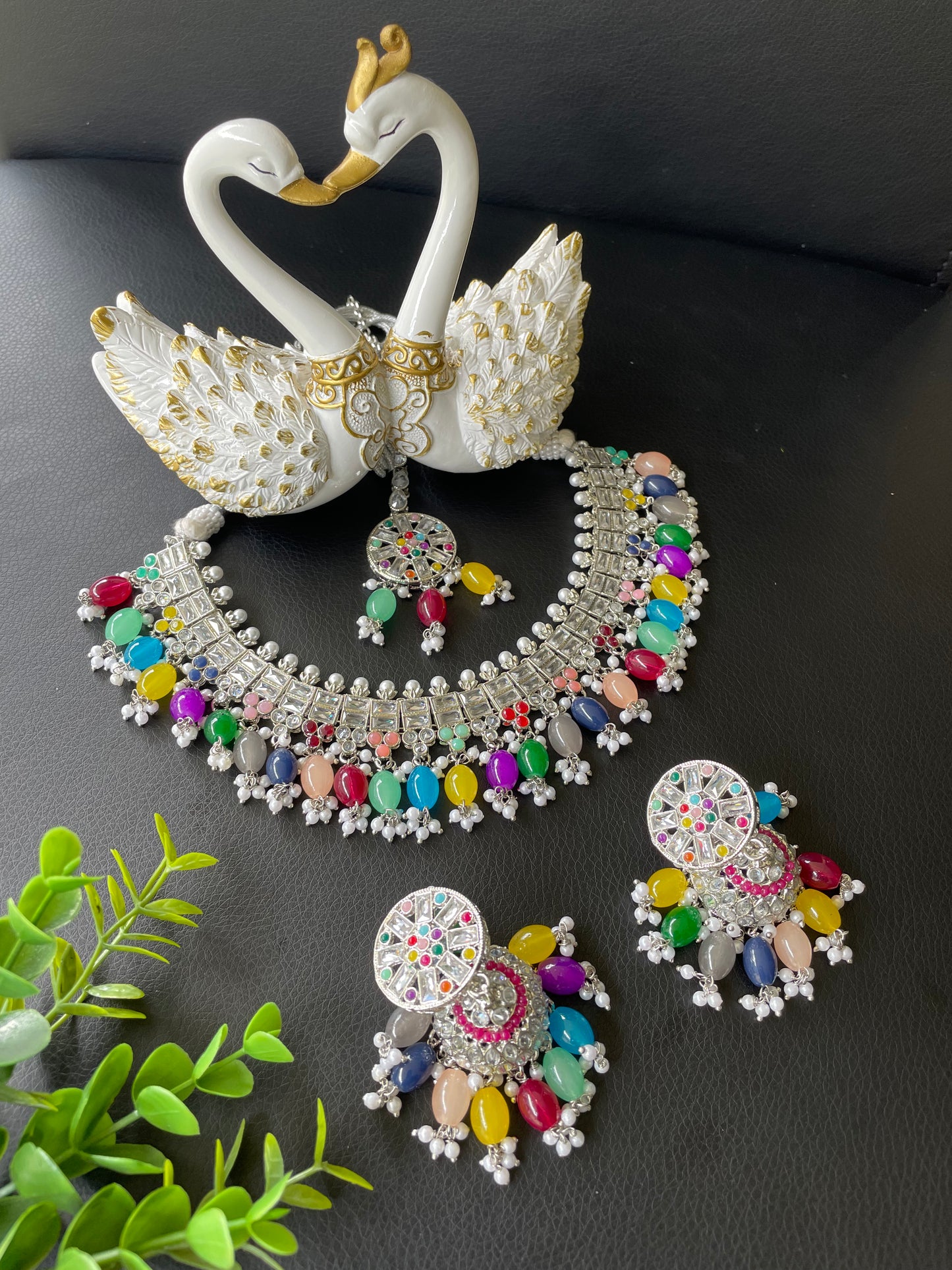 Polki set in multi colour