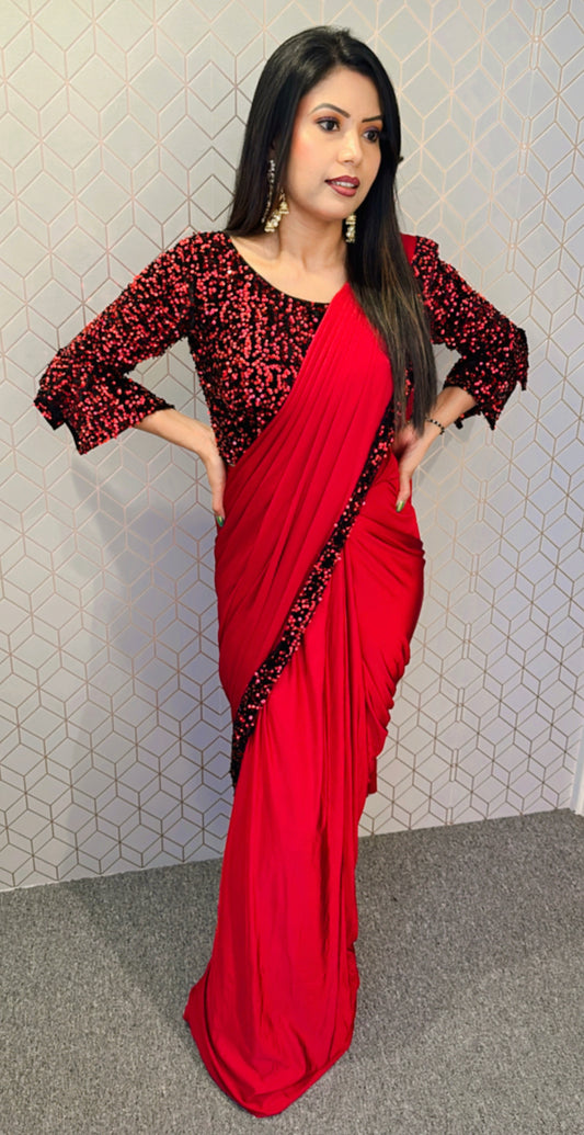Saree in red mehroon colour