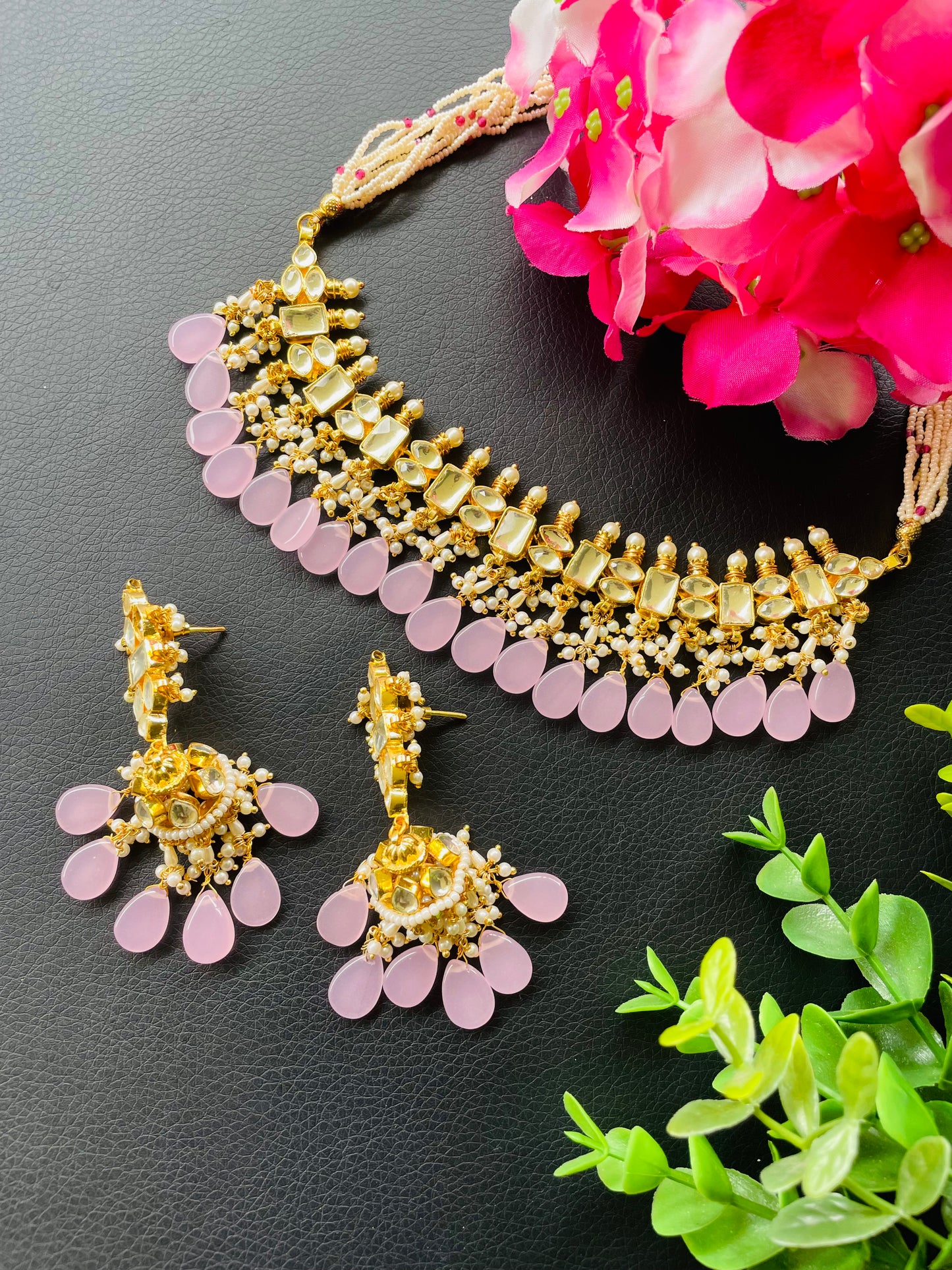 Pachi kundan set in pink