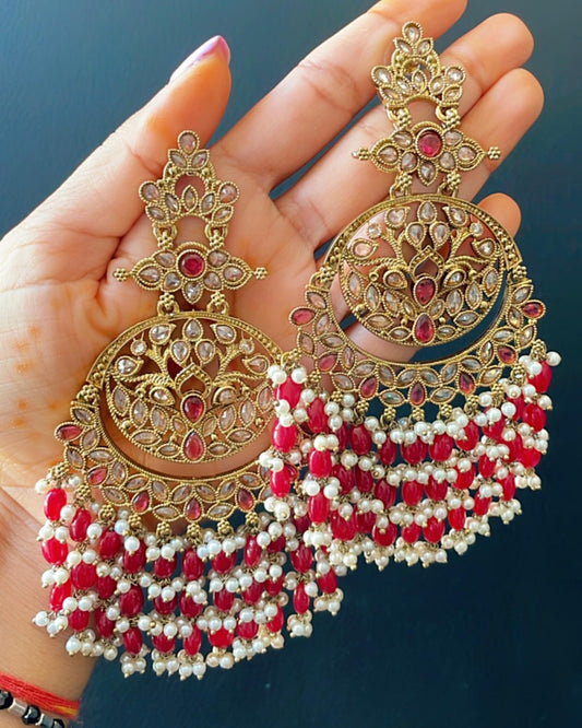 Fine polki earrings in mehroon