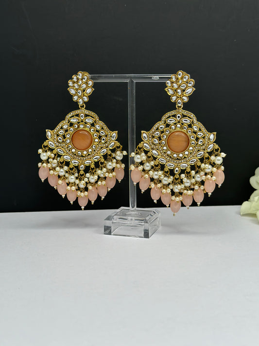 Kundan earrings Peach