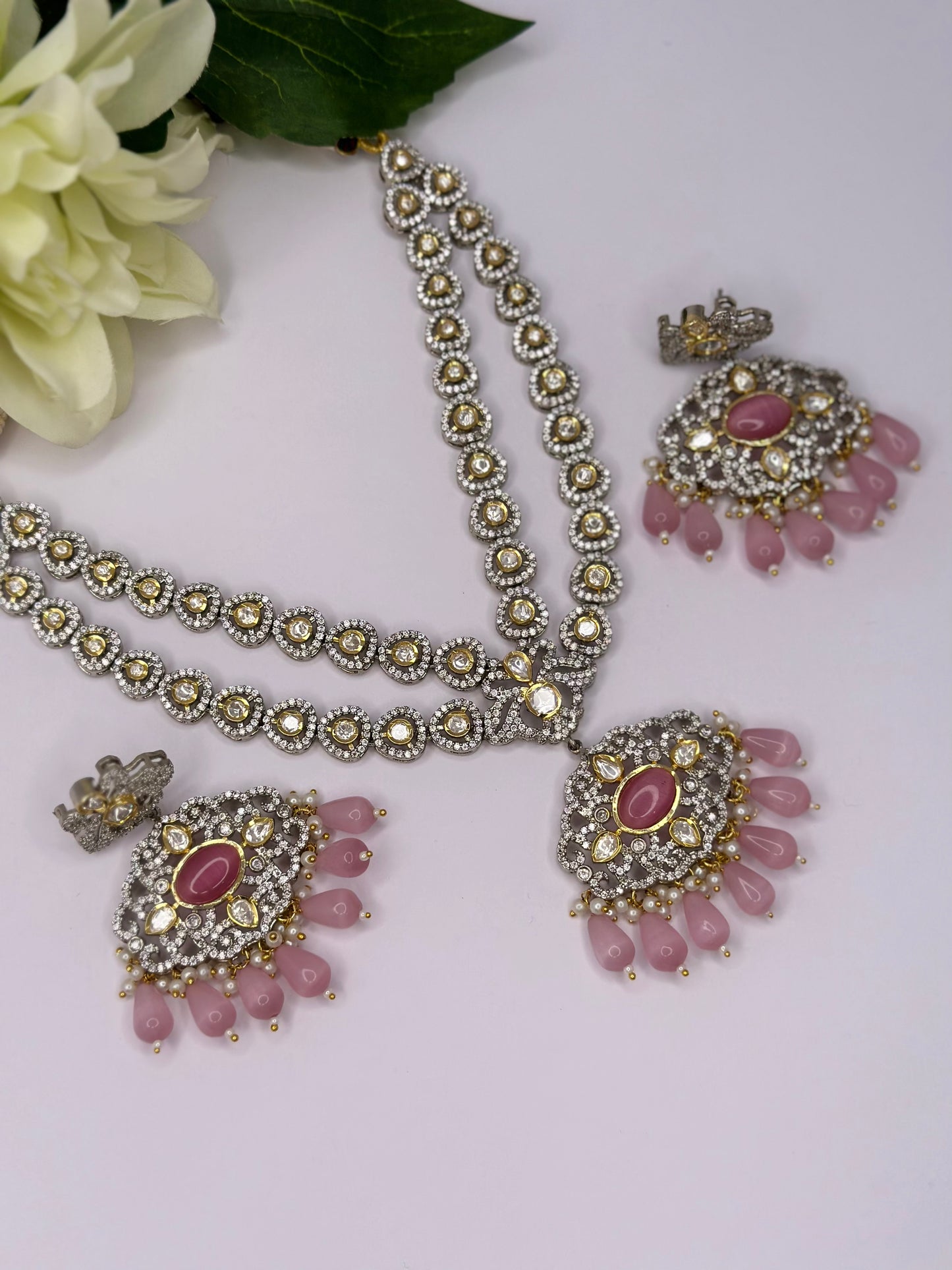 Double layer uncut Polki kundan set