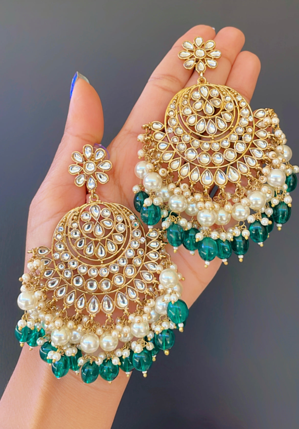 Kundan earrings in green